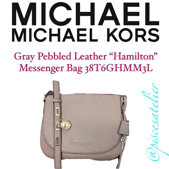 MICHAEL Michael Kors Large Gray Pebble Leather Hamilton Messenger Bag 38T6GHMM3L - Picture 2 of 13